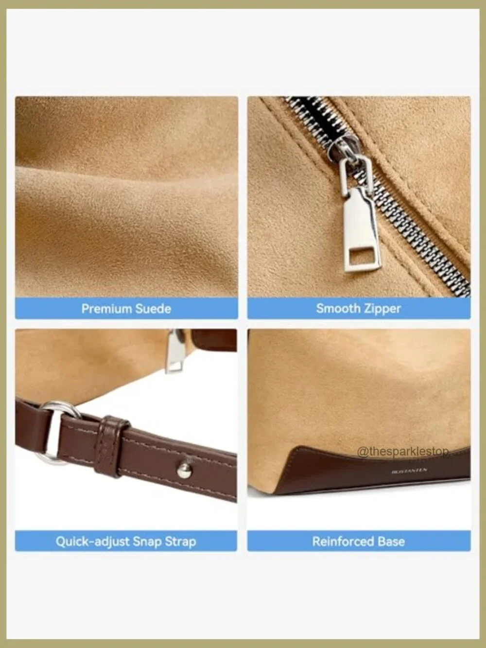 Soft Suede & Pebbled Vegan Leather Crossbody Hobo Bag Adjustable Strap
